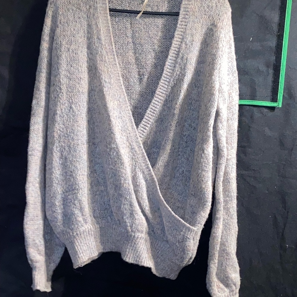 Free People Gray V-Neck Wrap Sweater